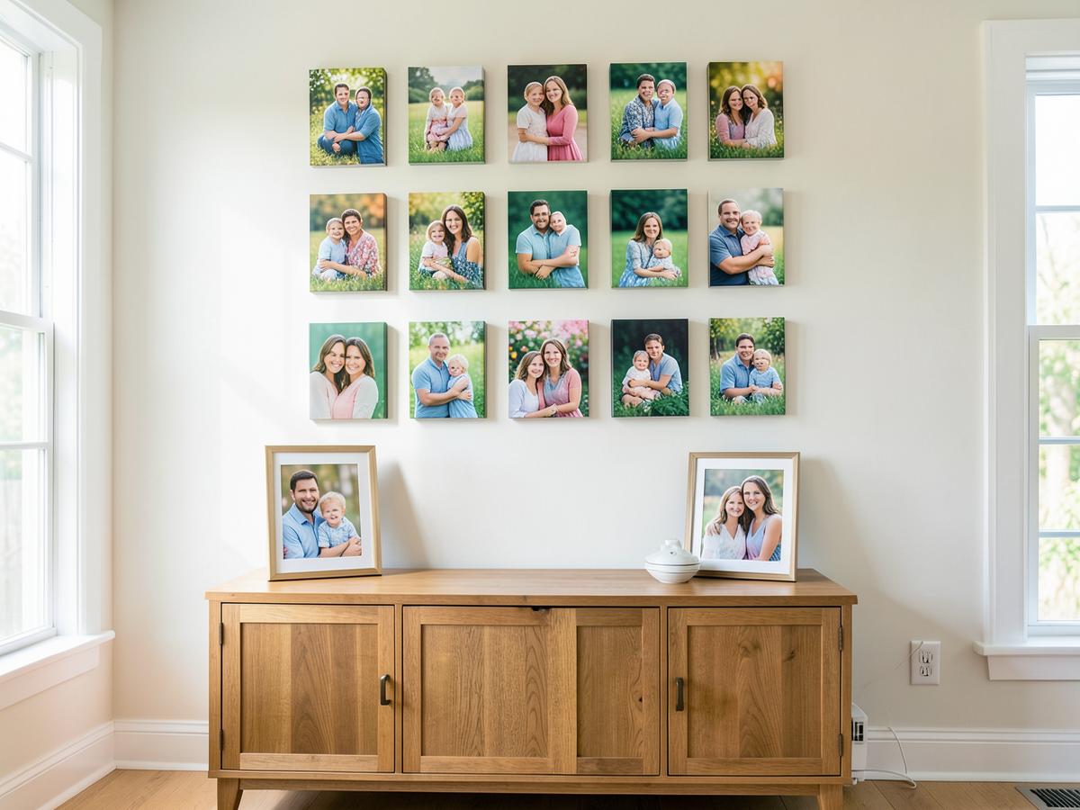 15 canvas prints from the 15 x A5 Canvas Combo arranged as a gallery wall in a styled room