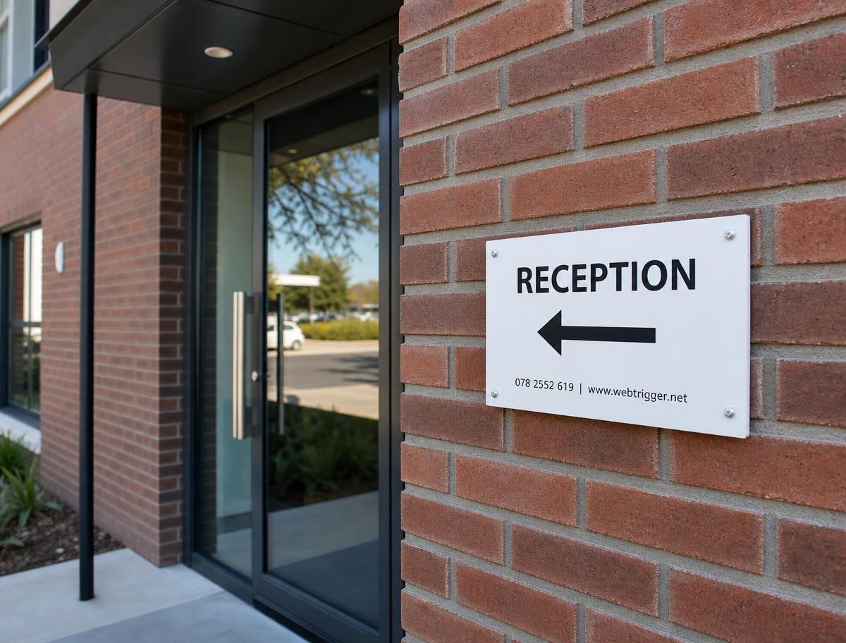 ABS reception sign mounted on a brick wall