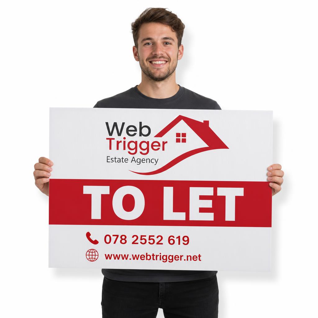 Person holding a printed Correx sign board