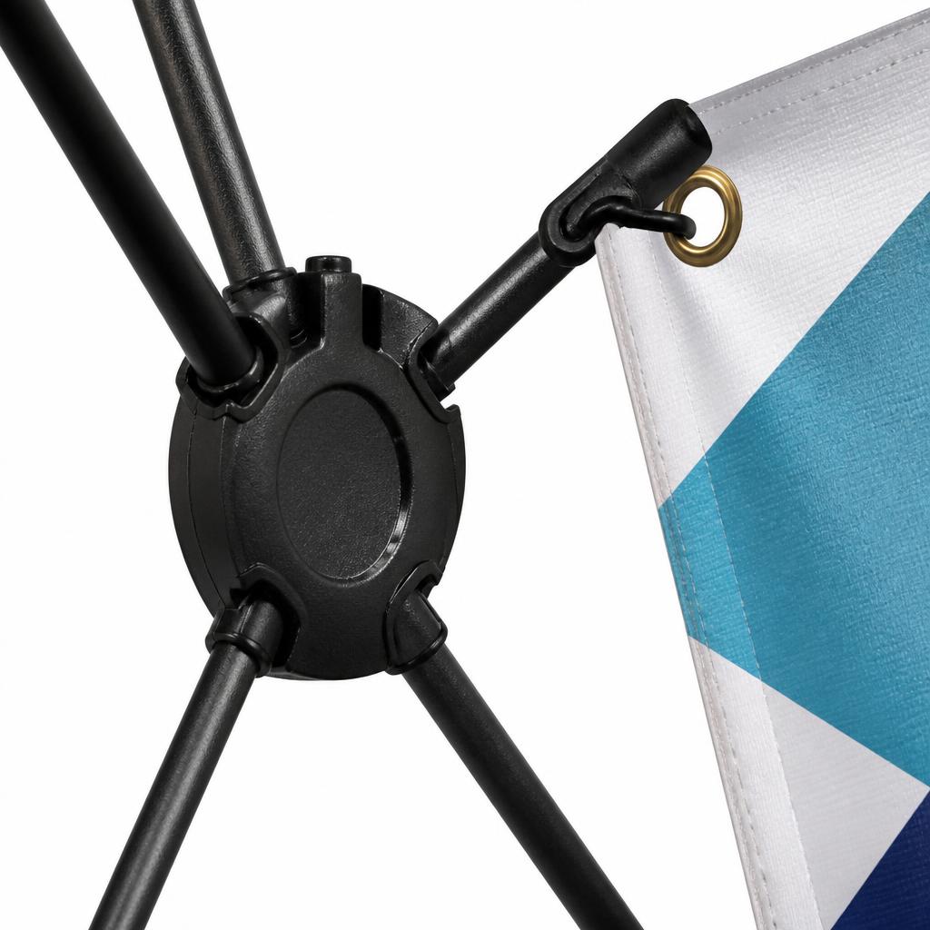 X-frame banner centre hub and eyelet detail