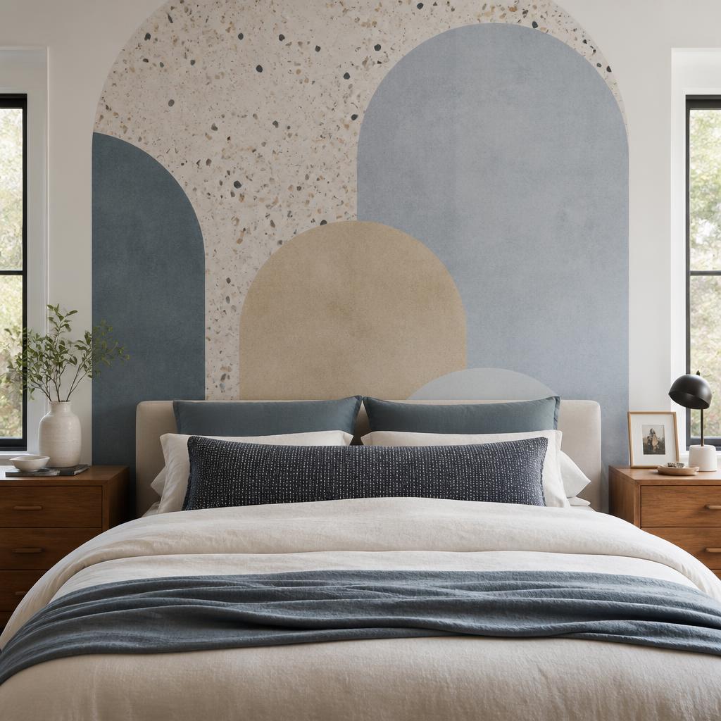 Tropical leaf wall mural in a living room